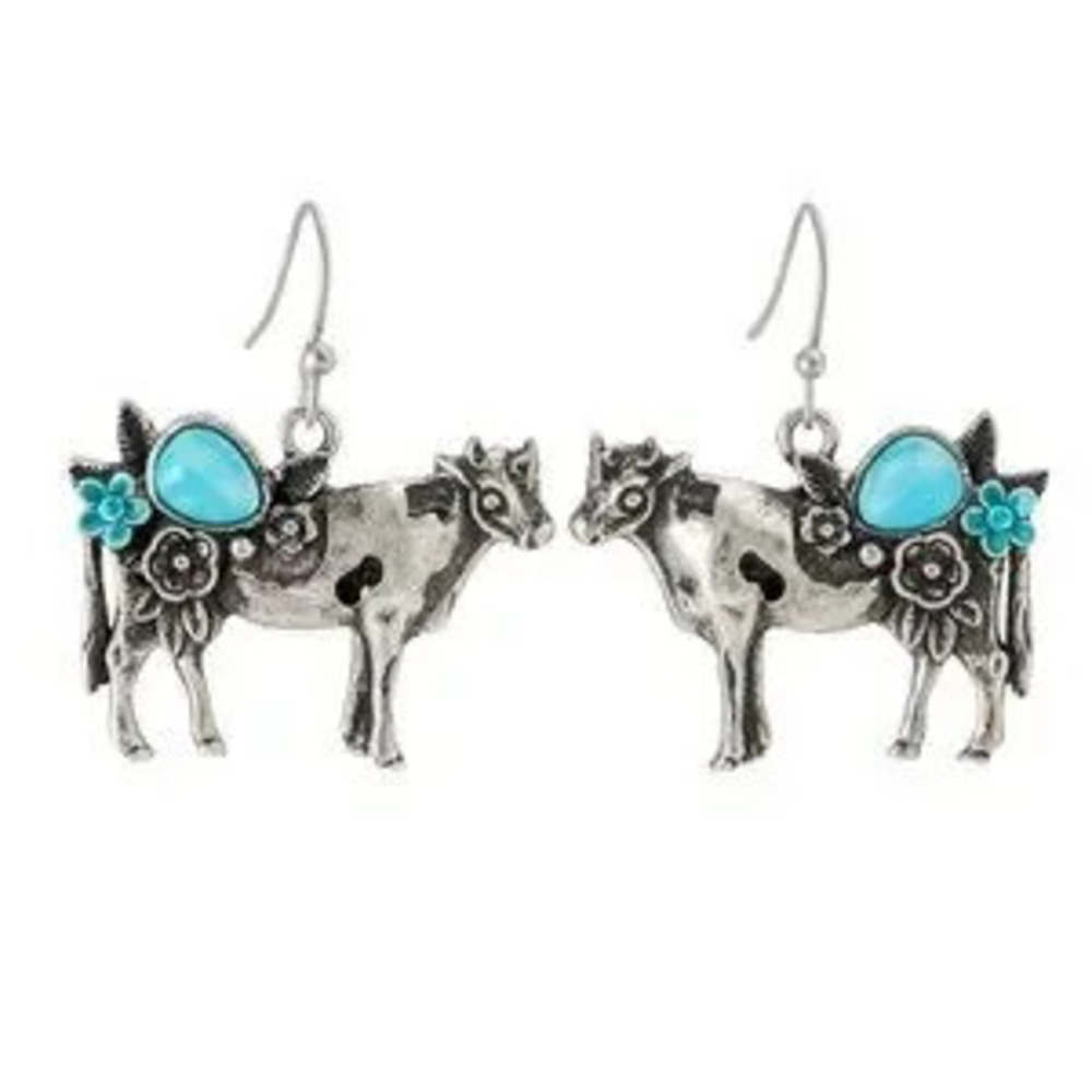 Silver and Turquoise Cow Earrings